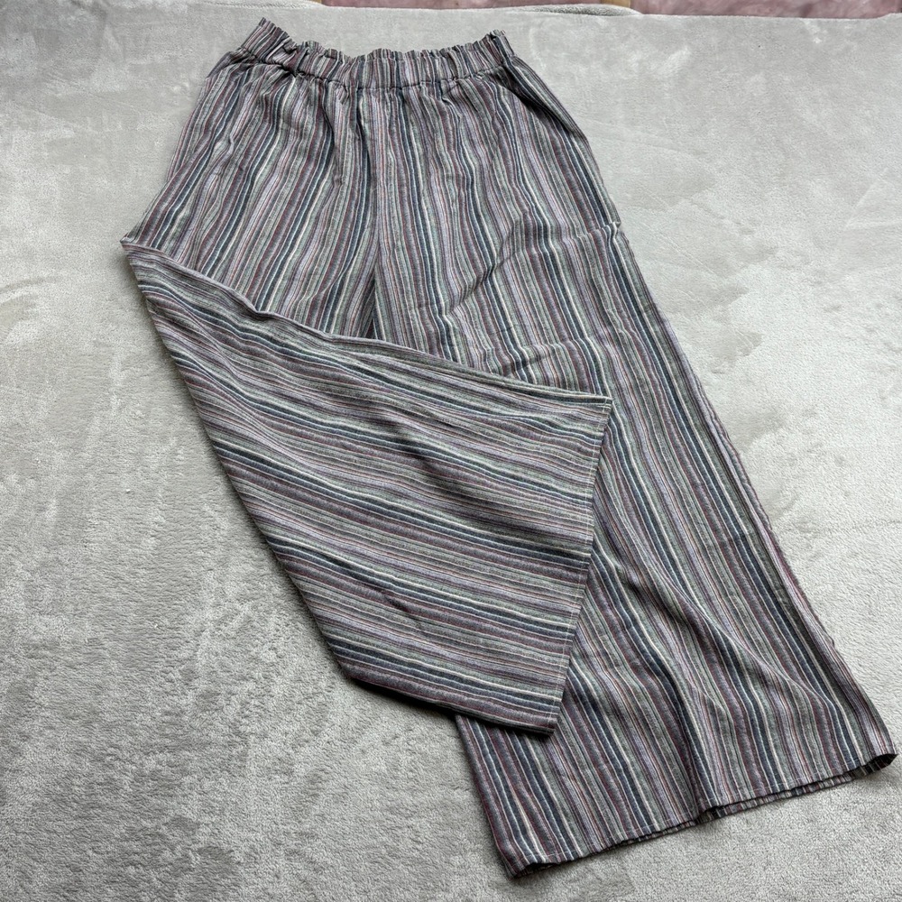 THML Wide Leg Pants Women L Striped Elastic Waist High Rise Boho Coastal Hippie